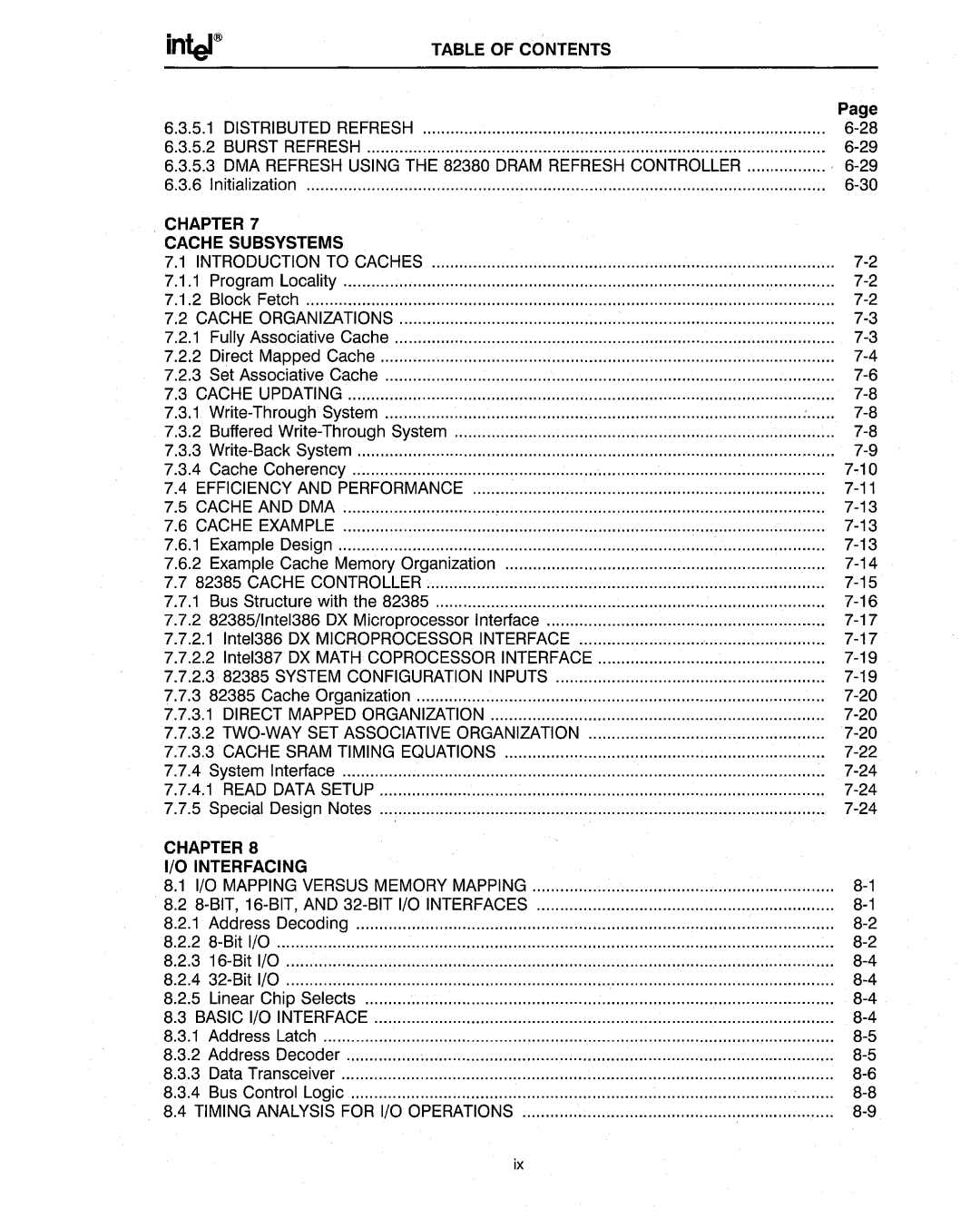 Intel 386 manual Chapter Cache Subsystems 