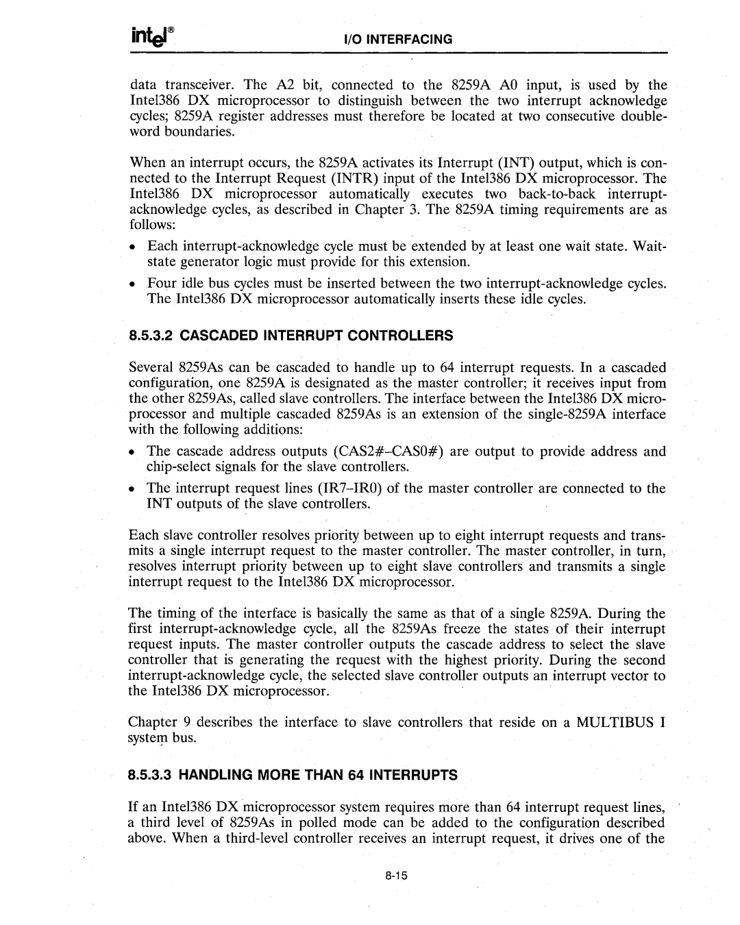 Intel 386 manual Cascaded Interrupt Controllers 