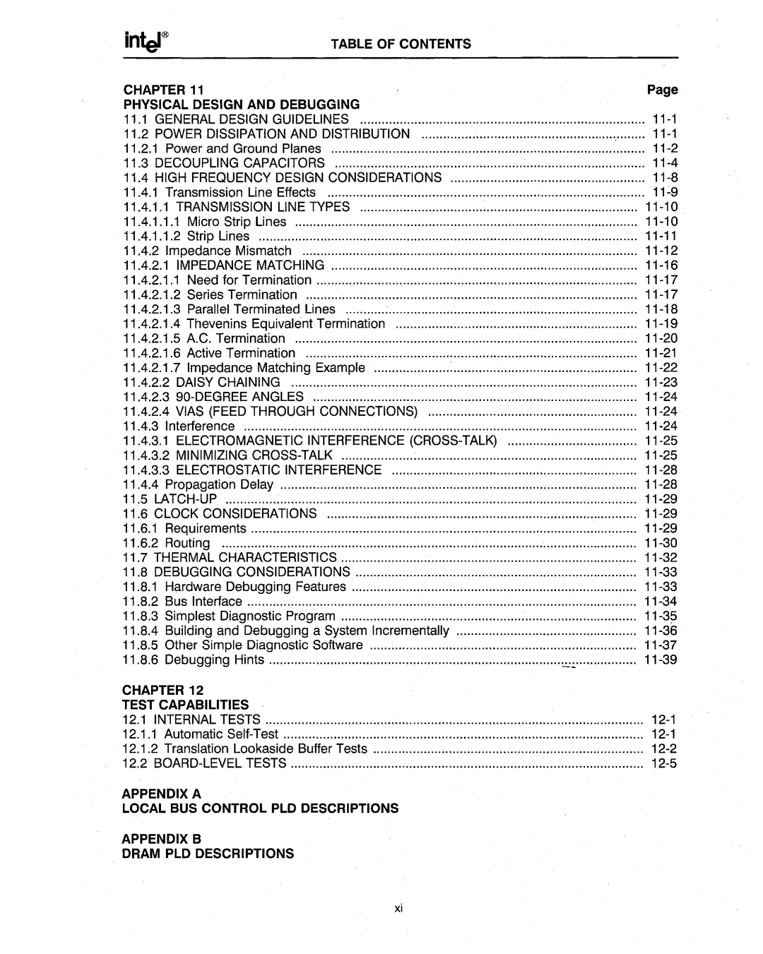 Intel 386 manual Table of Contents Chapter Physical Design and Debugging 