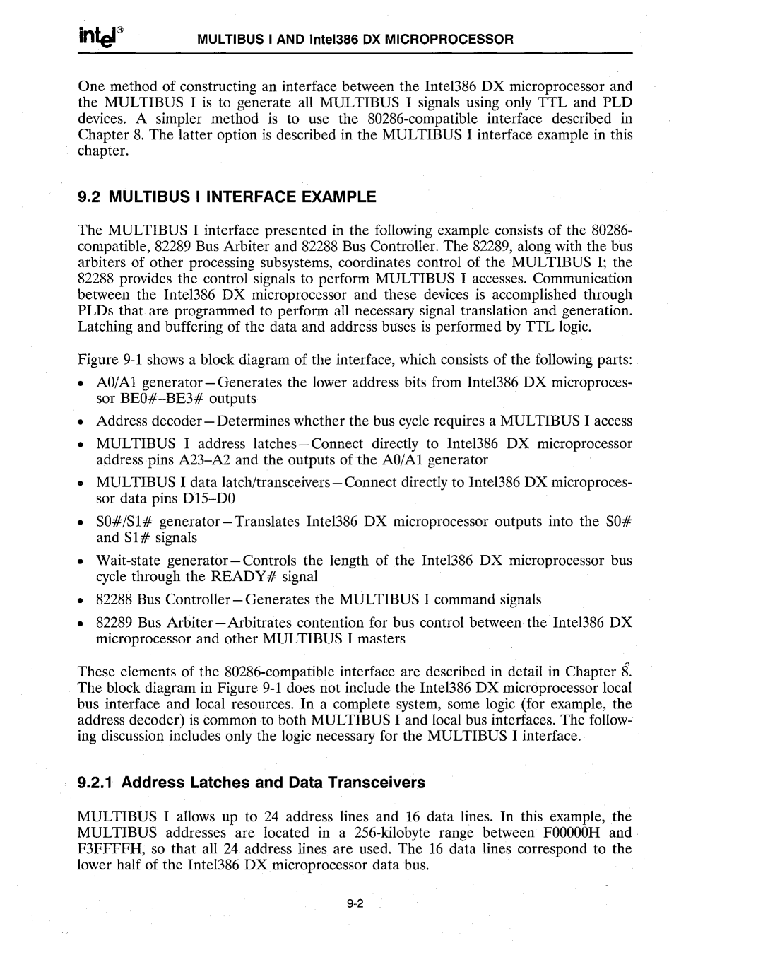 Intel 386 manual Multibus I Interface Example, Address Latches and Data Transceivers 