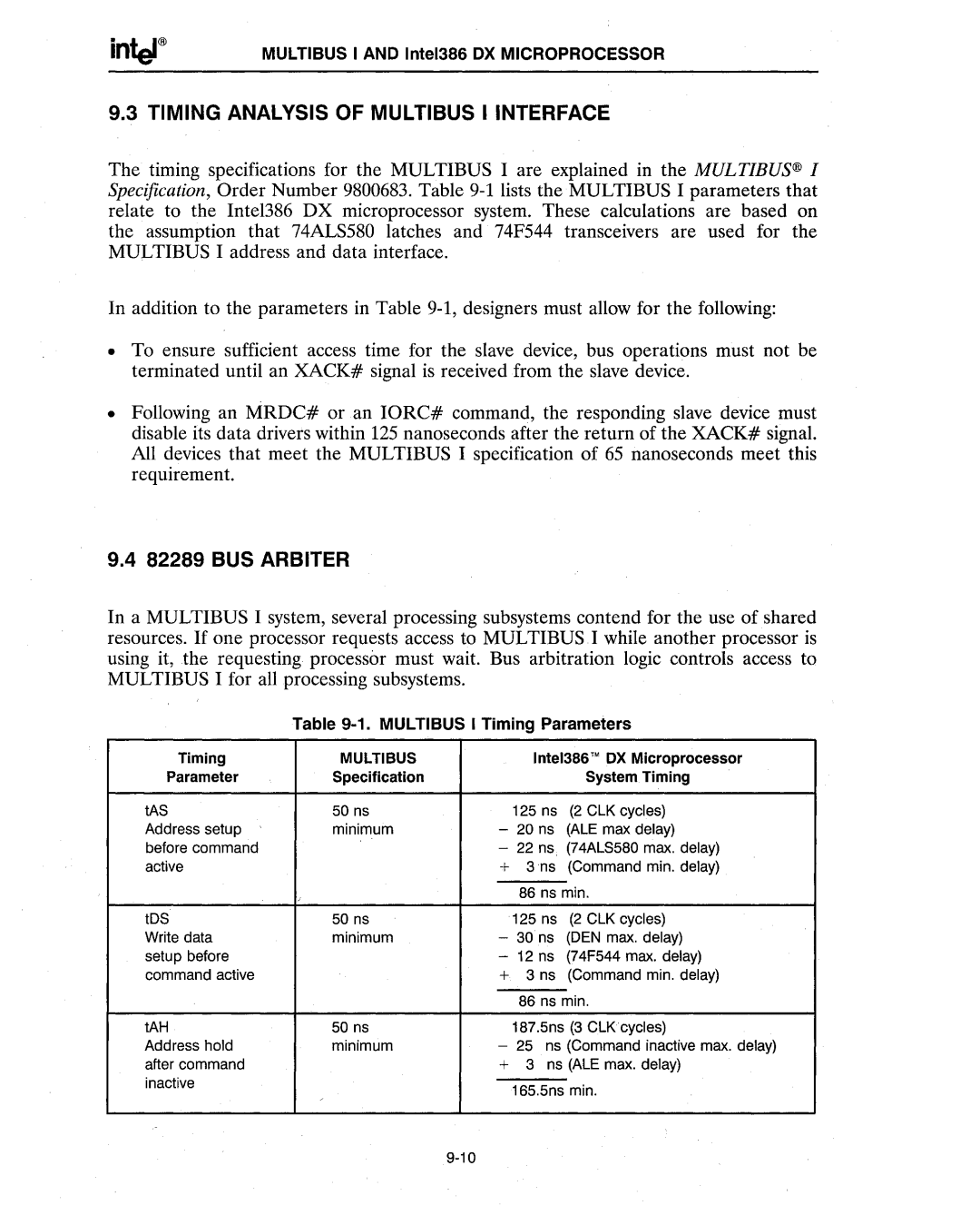 Intel 386 manual Timing Analysis of Multibus I Interface 