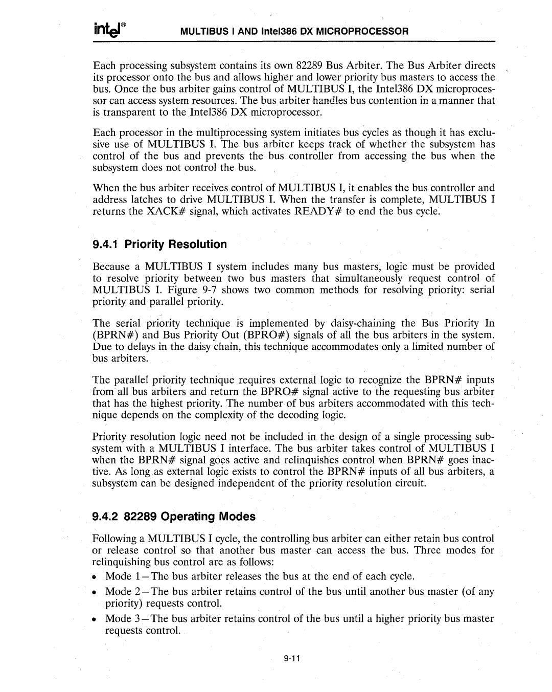 Intel 386 manual Priority Resolution, 2 82289 Operating Modes 