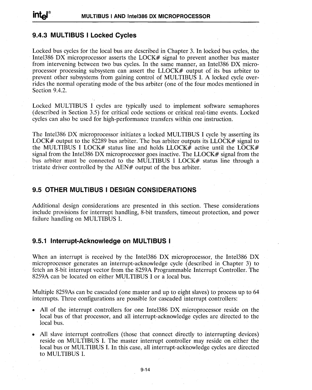 Intel 386 manual Multibus I Locked Cycles, Other Multibus I Design Considerations, Interrupt-Acknowledge on Multibus 