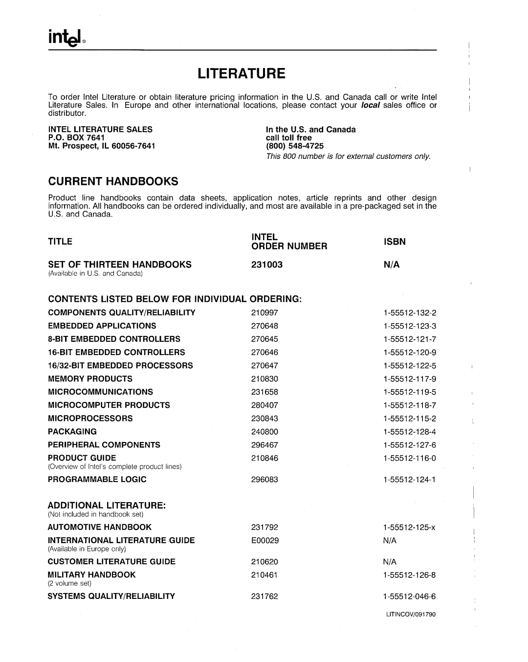 Intel 386 manual Infel, Current Handbooks 