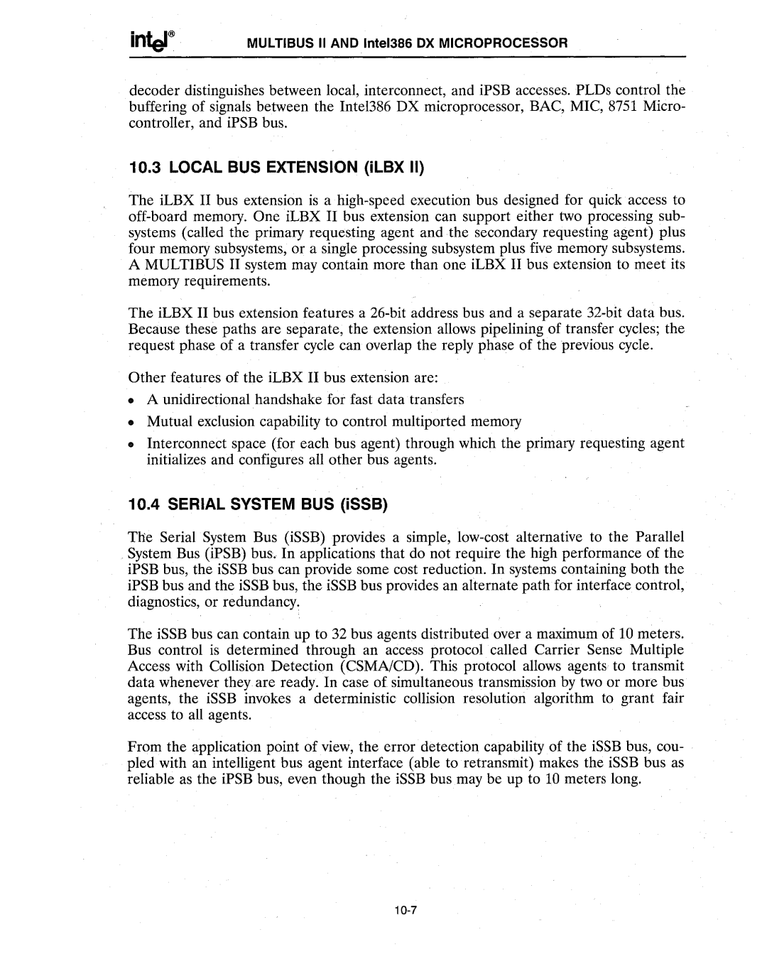 Intel 386 manual Local BUS Extension iLBX, Serial System BUS iSSB 