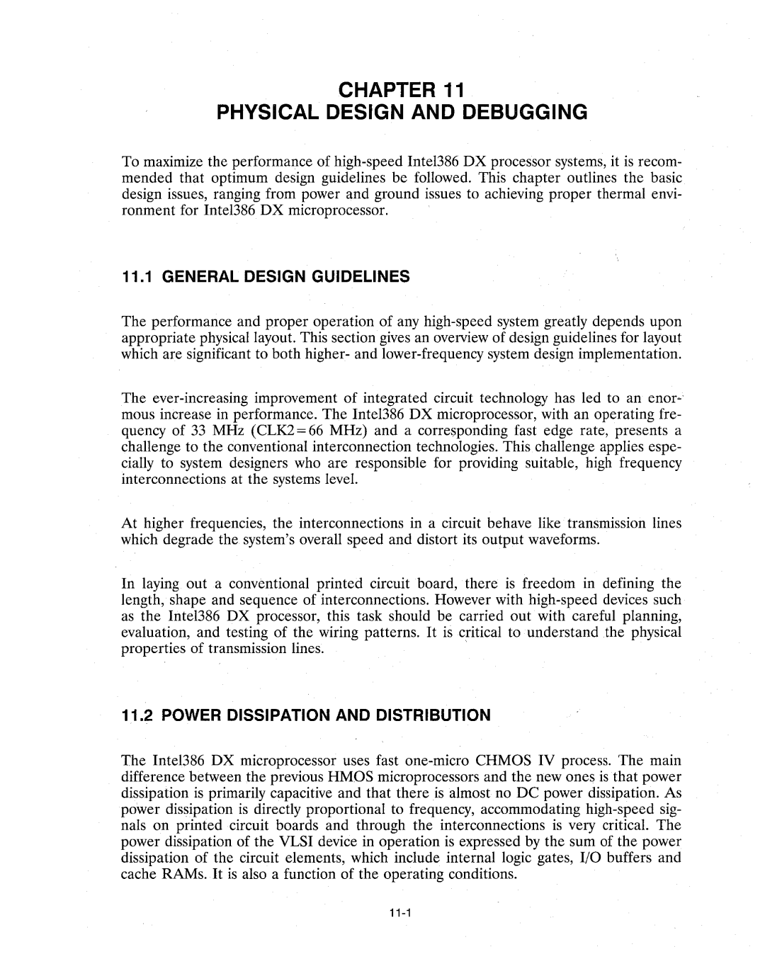 Intel 386 manual Chapter Physical Design and Debugging, General Design Guidelines, Power Dissipation and Distribution 