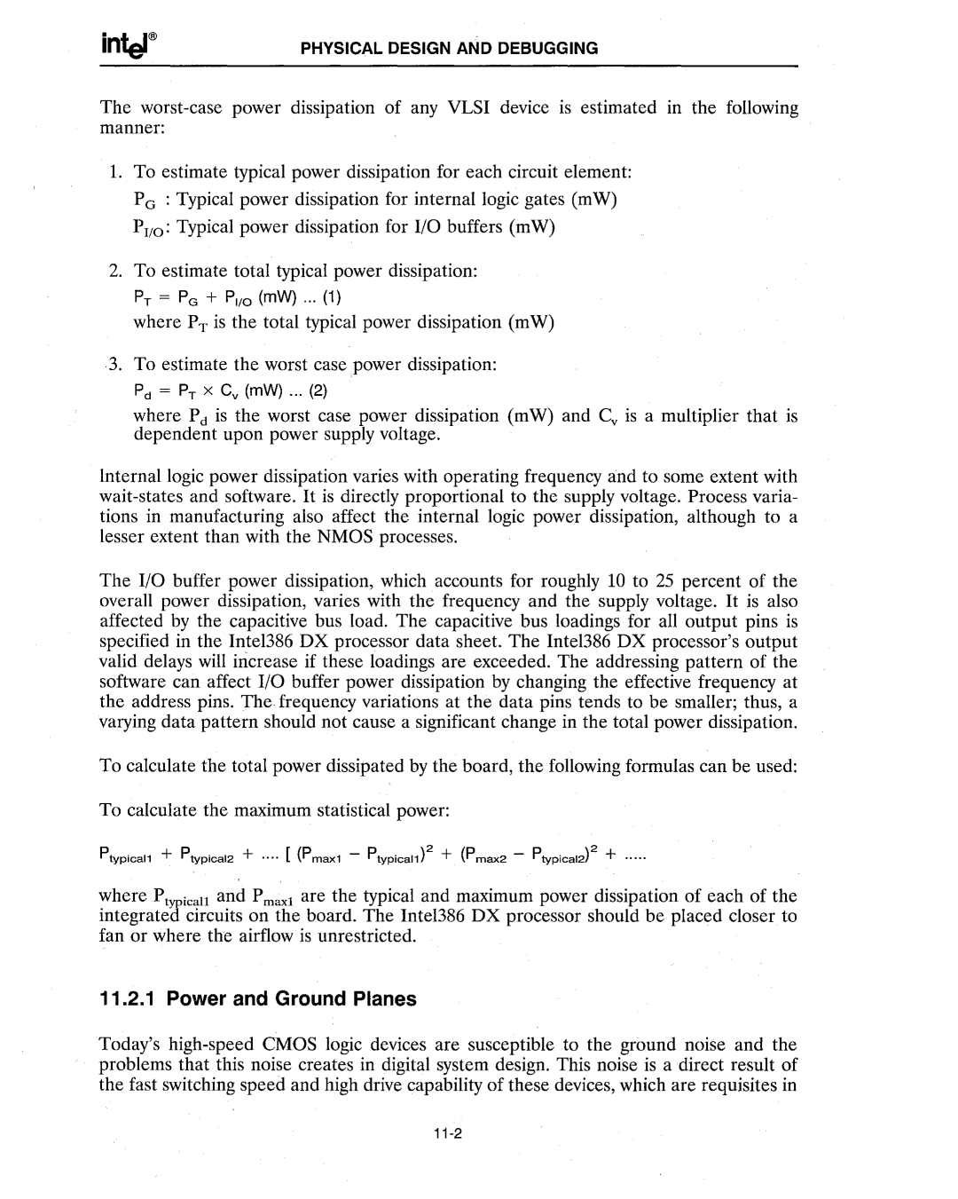 Intel 386 manual Power and Ground Planes 