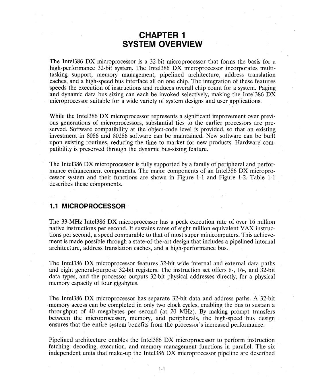 Intel 386 manual Chapter System Overview, Microprocessor 