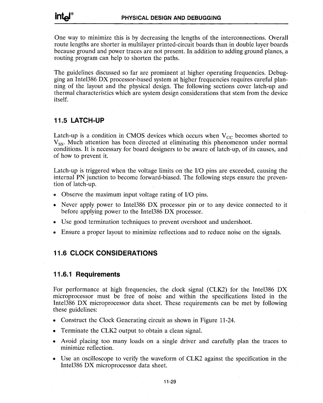 Intel 386 manual Latch-Up, Clock Considerations, Requirements 