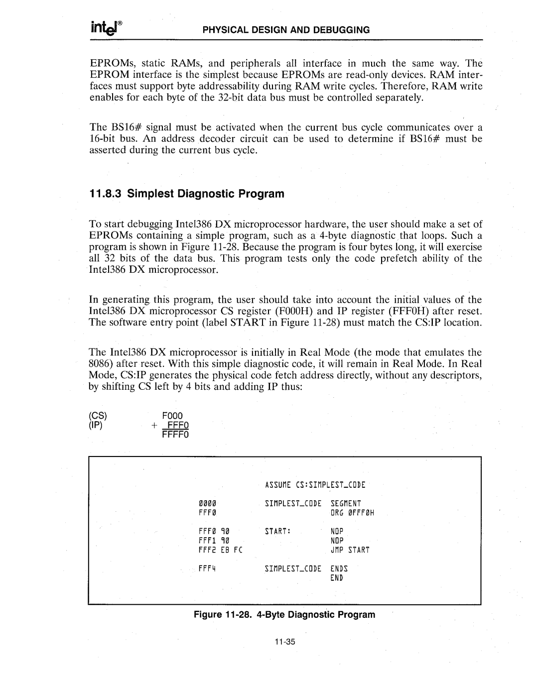 Intel 386 manual Ffffo, Simplest Diagnostic Program 