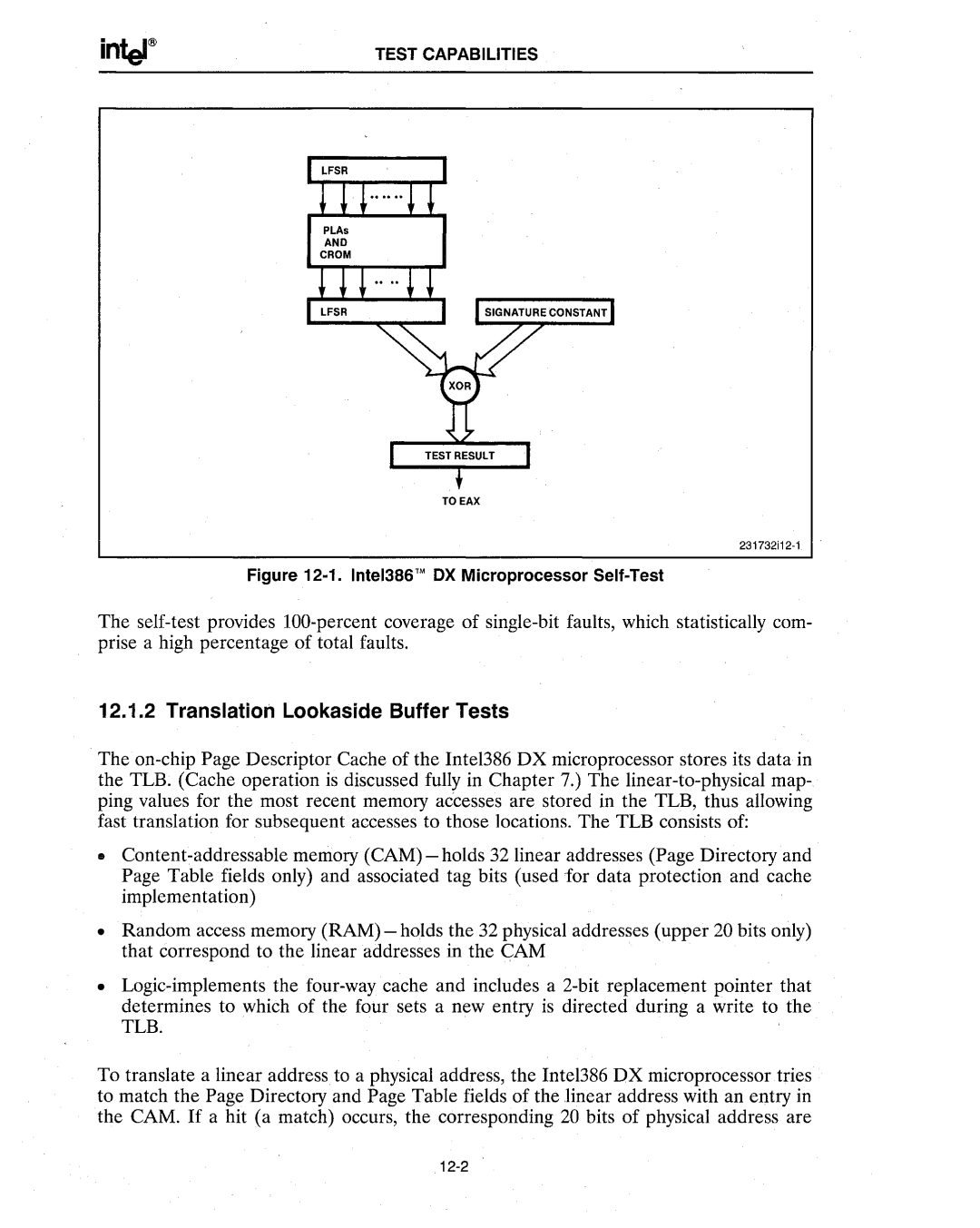 Intel 386 manual Translation Lookaside Buffer Tests, Tlr 