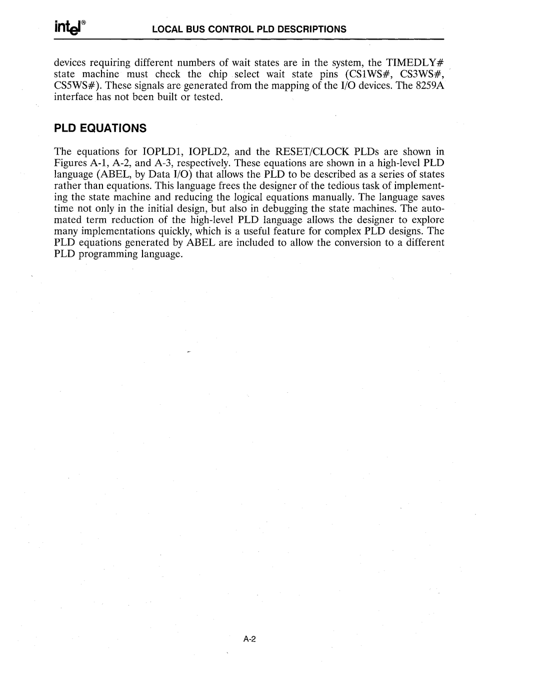 Intel 386 manual PLD Equations 