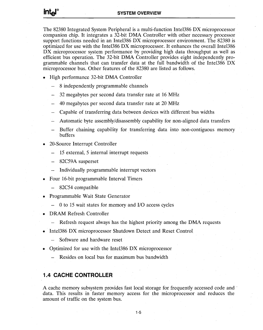 Intel 386 manual Cache Controller 