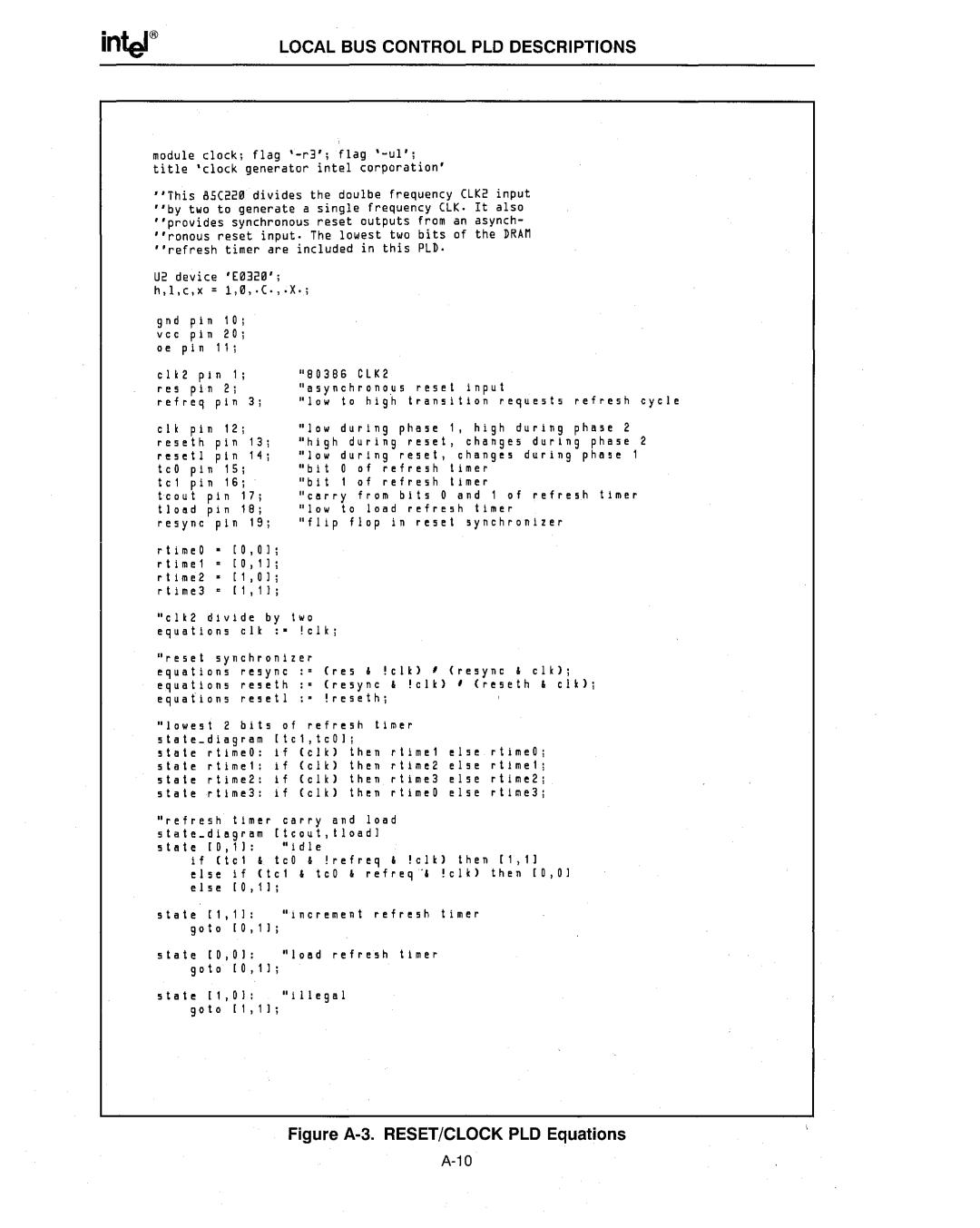 Intel 386 manual Figure A-3. RESET/CLOCK PLD Equations 