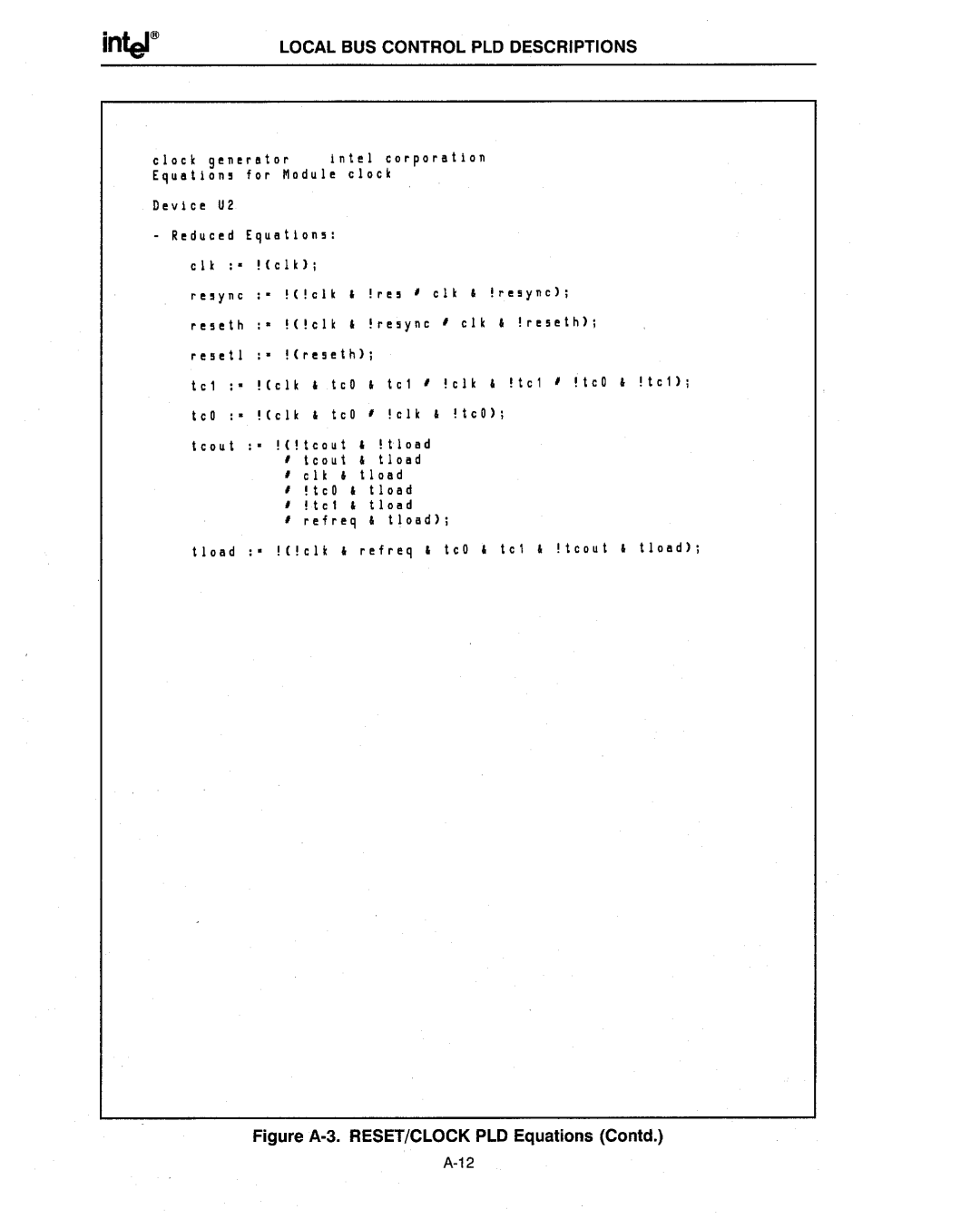 Intel 386 manual Figure A-3. RESET/CLOCK PLD Equations Contd 