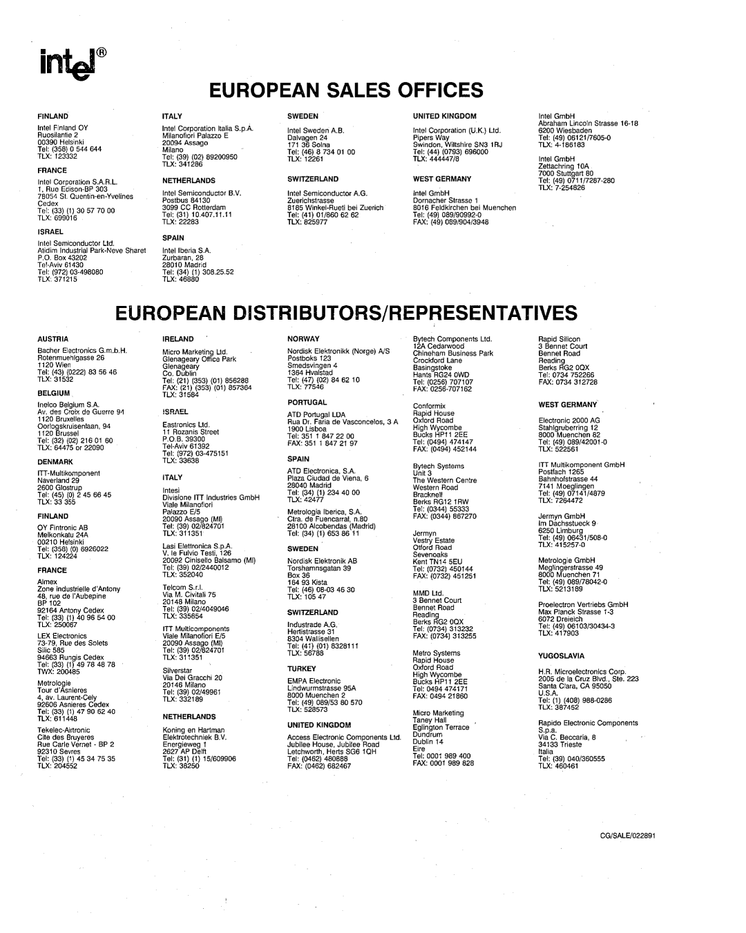 Intel 386 manual European Sales Offices 