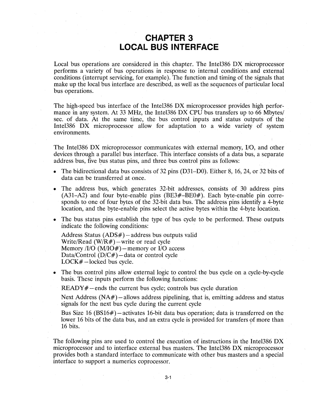 Intel 386 manual Chapter Local BUS Interface 