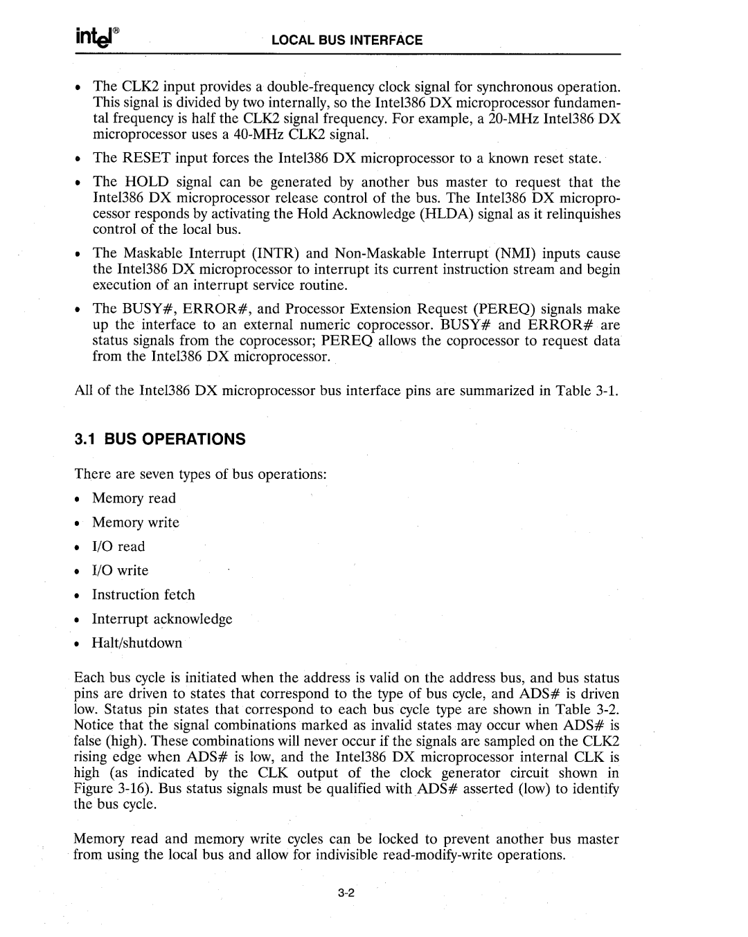 Intel 386 manual BUS Operations 