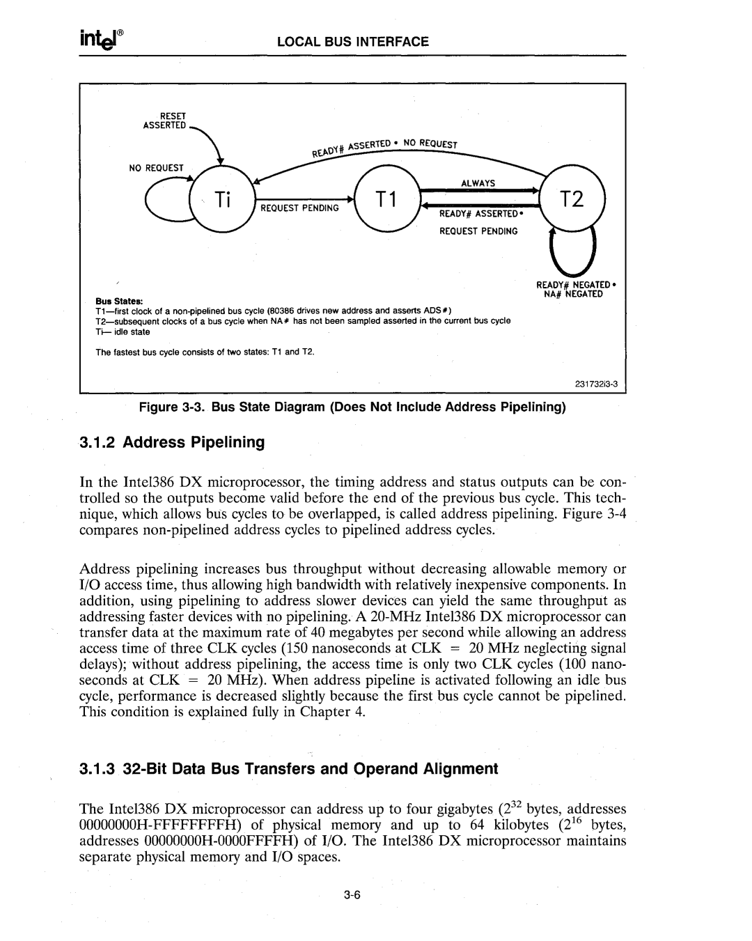 Intel 386 manual Address Pipelining, 3 32-Bit Data Bus Transfers and Operand Alignment 