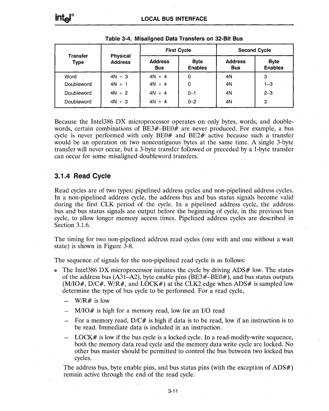 Intel 386 manual Read Cycle 