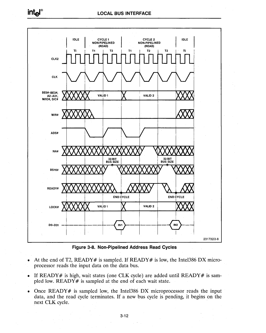 Intel 386 manual Non-Pipelined Address Read Cycles 