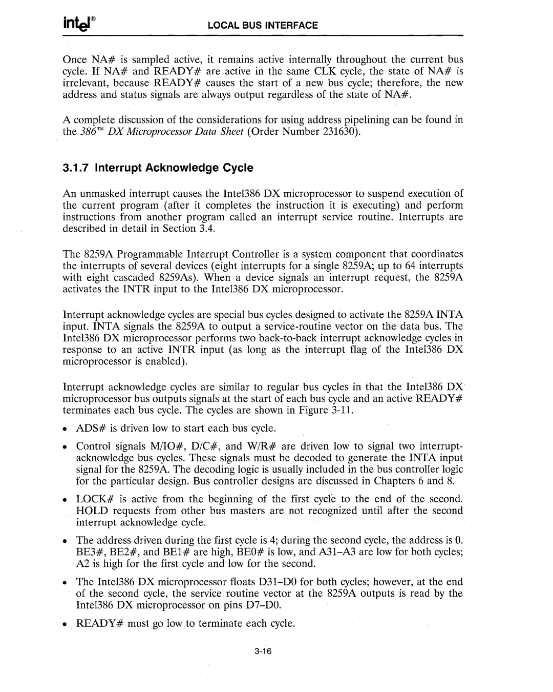 Intel 386 manual Interrupt Acknowledge Cycle 