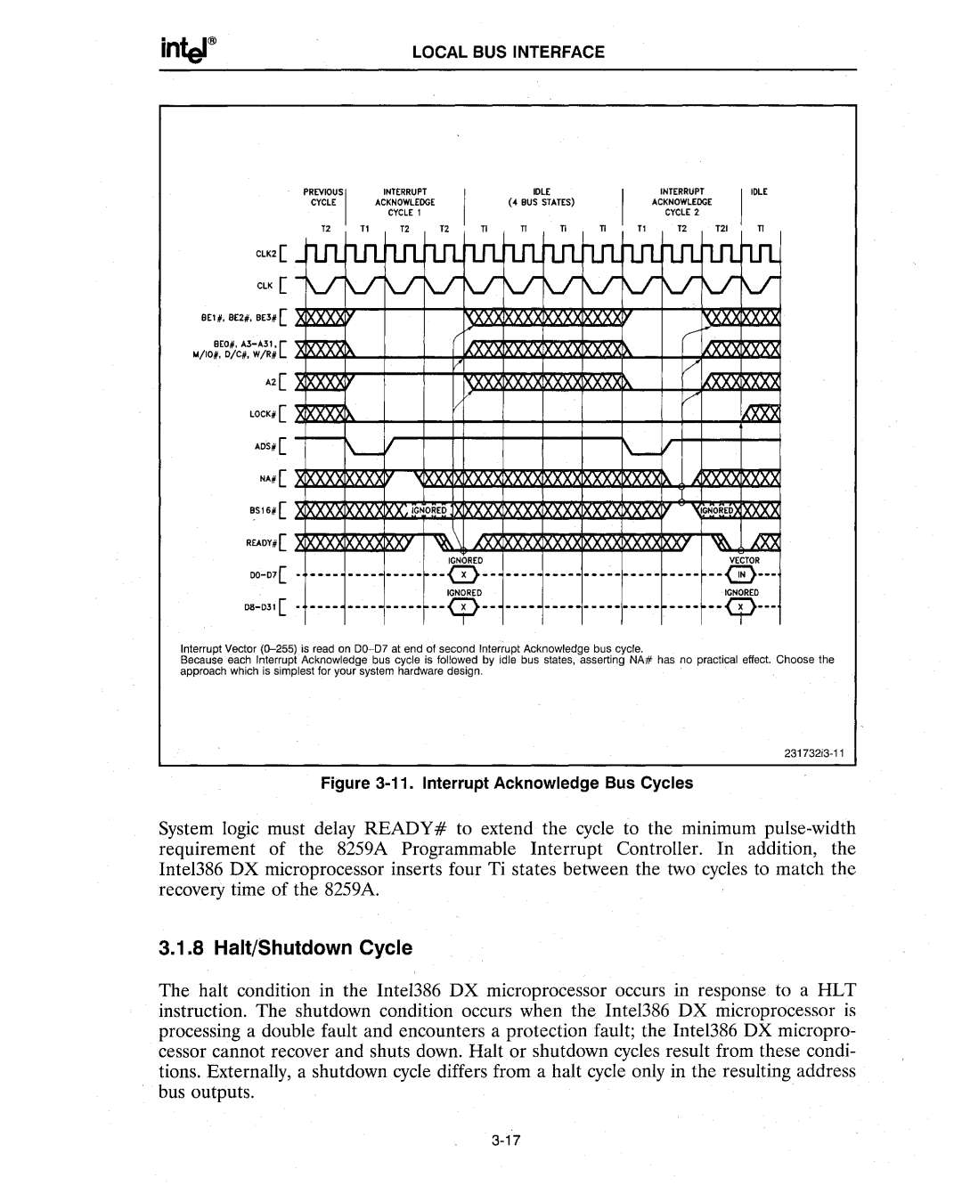 Intel 386 manual JUlrutrutrulrutrutrutillh.Ilrutruln.n, Halt/Shutdown Cycle 