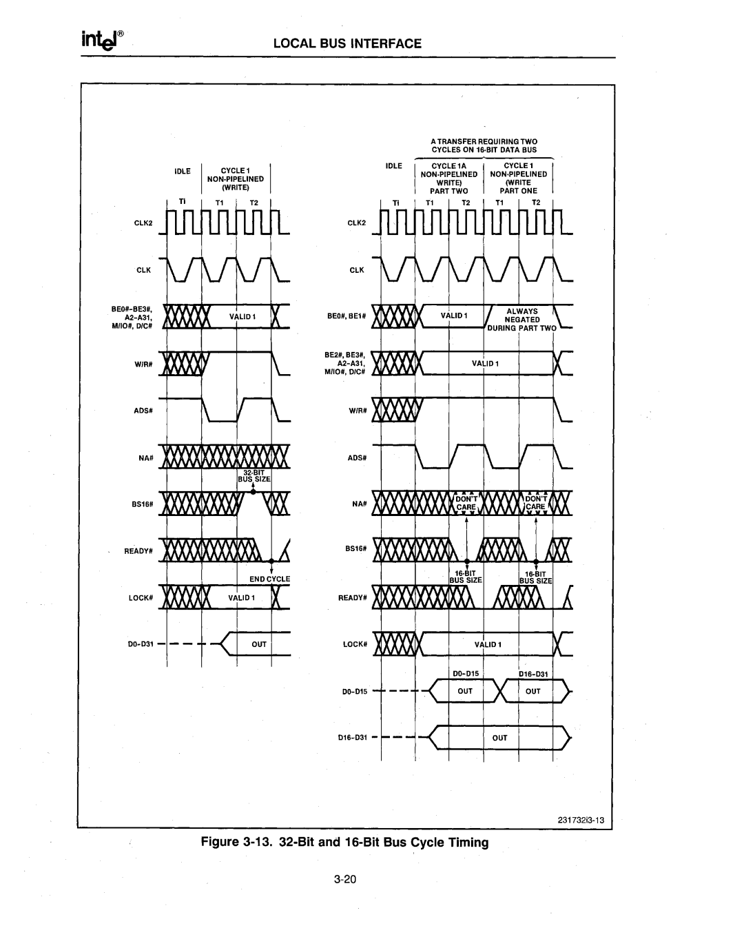 Intel 386 manual Bit and 16-Bit Bus Cycle Timing 