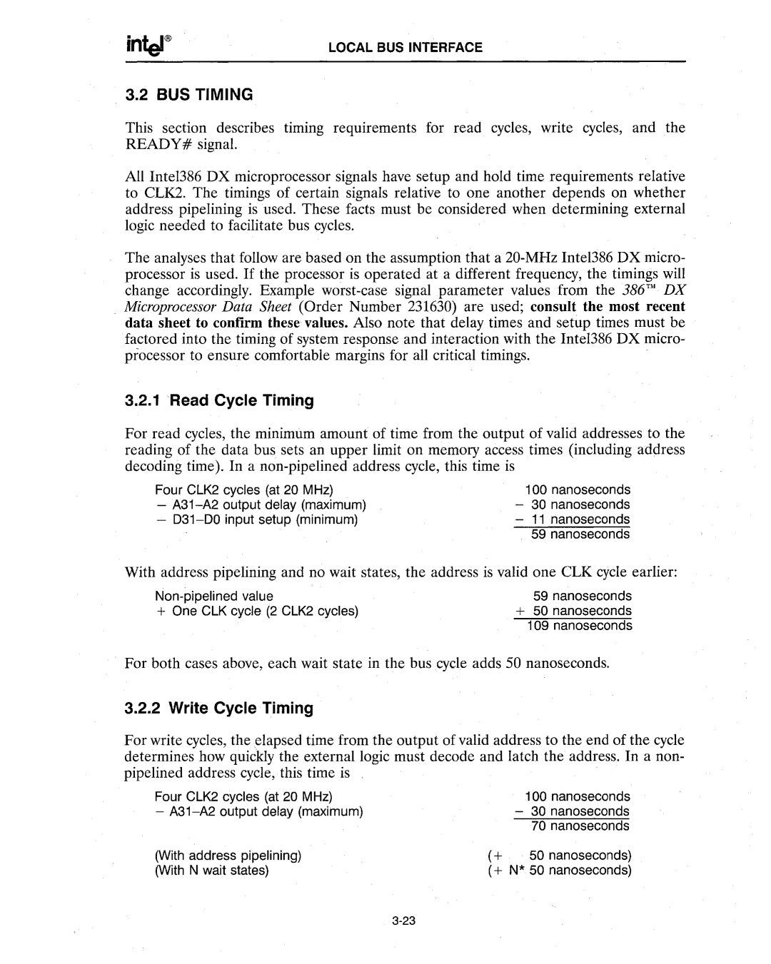 Intel 386 manual BUS Timing 