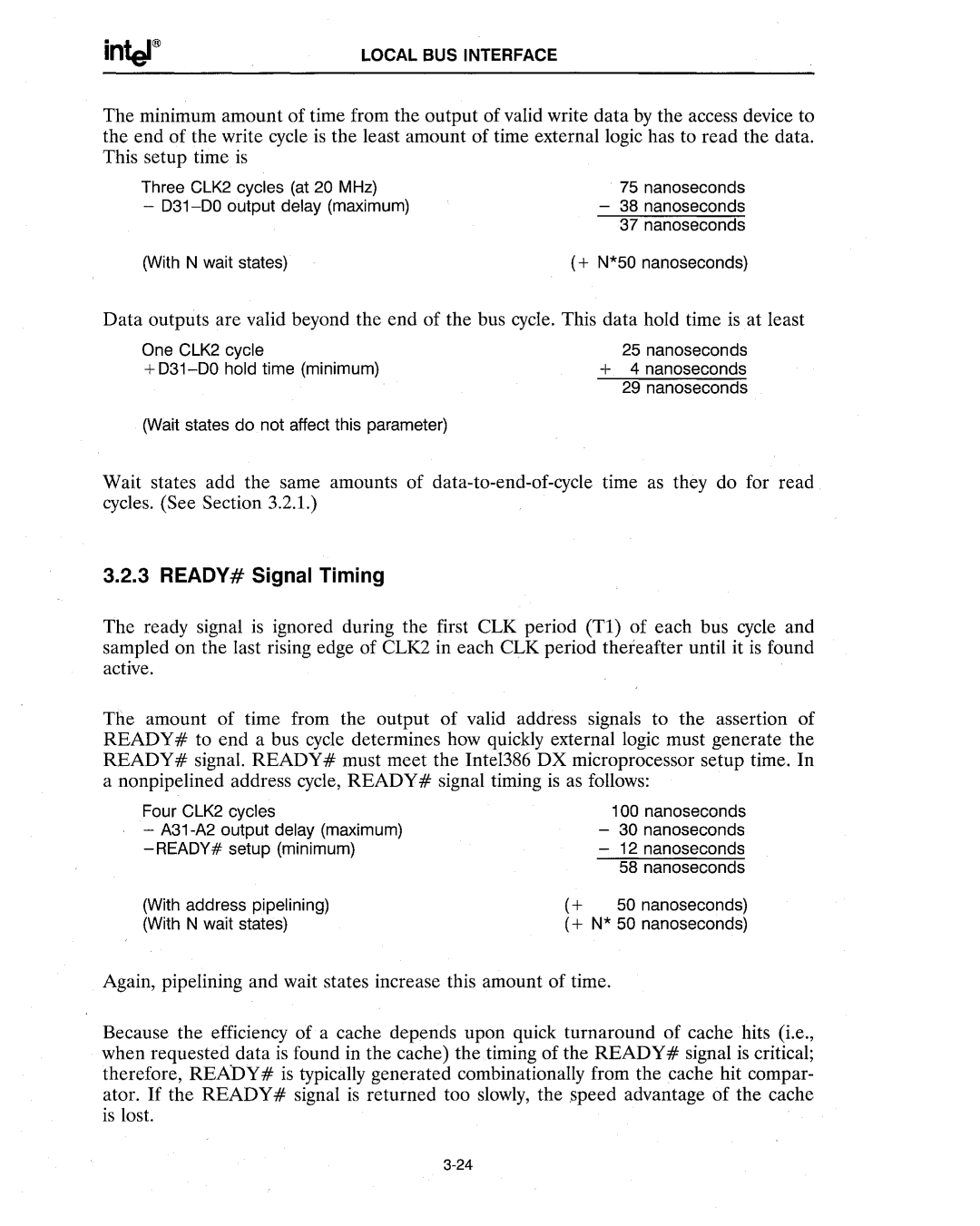 Intel 386 manual READY# Signal Timing 