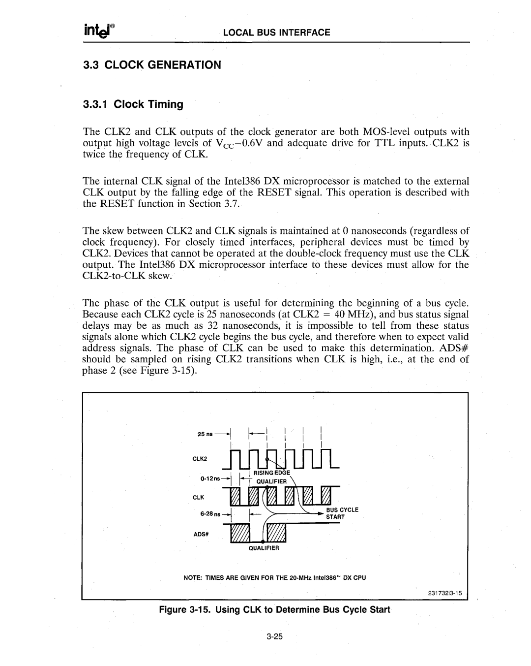 Intel 386 manual Clock Generation, Clock Timing 