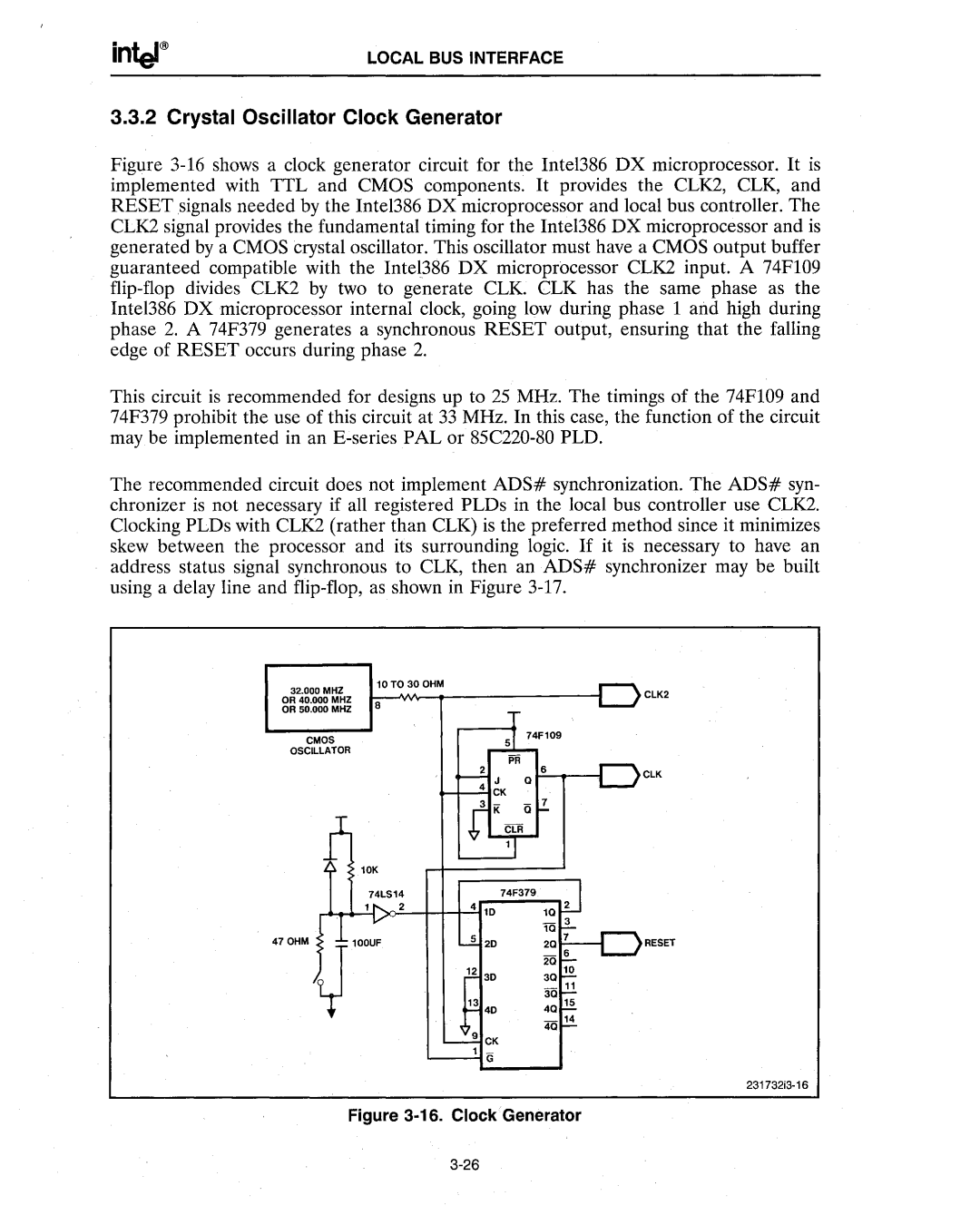 Intel 386 manual Crystal Oscillator Clock Generator 