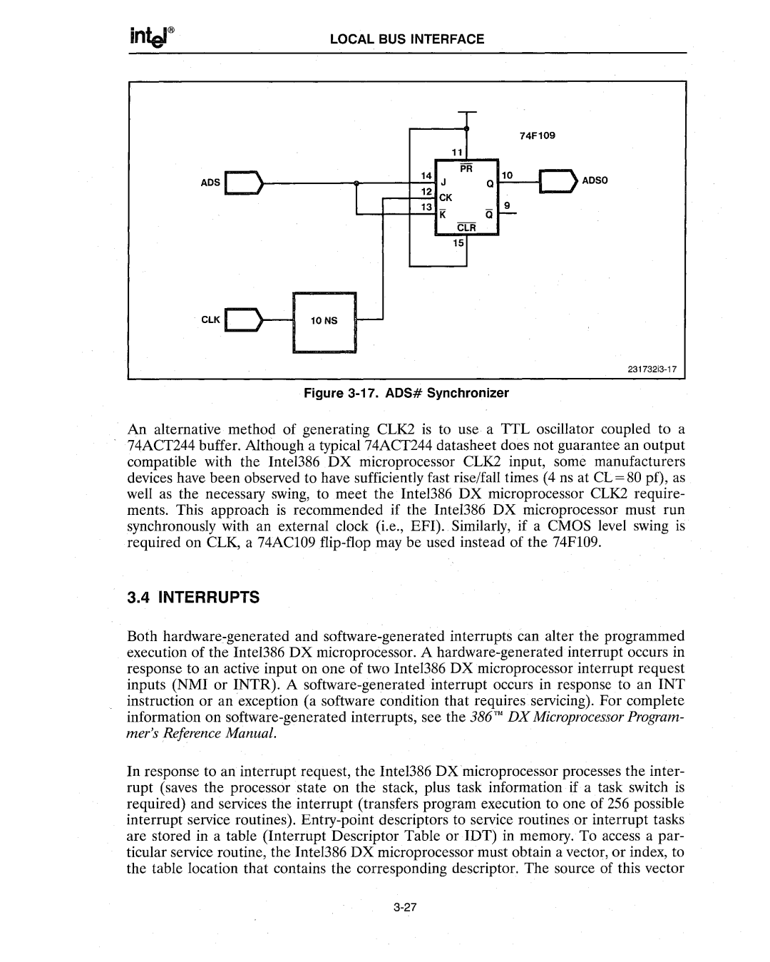 Intel 386 manual Interrupts, ADS# Synchronizer 