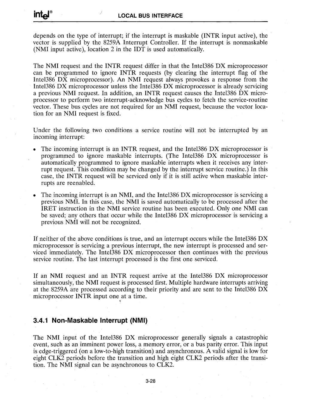 Intel 386 manual Non-Maskable Interrupt NMI 