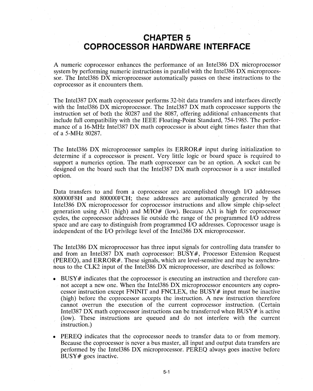 Intel 386 manual Chapter Coprocessor Hardware Interface 