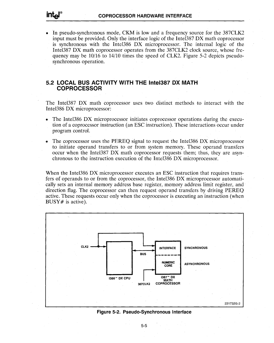 Intel 386 manual Local BUS Activity with the Intel387 OX Math Coprocessor, CLK2 