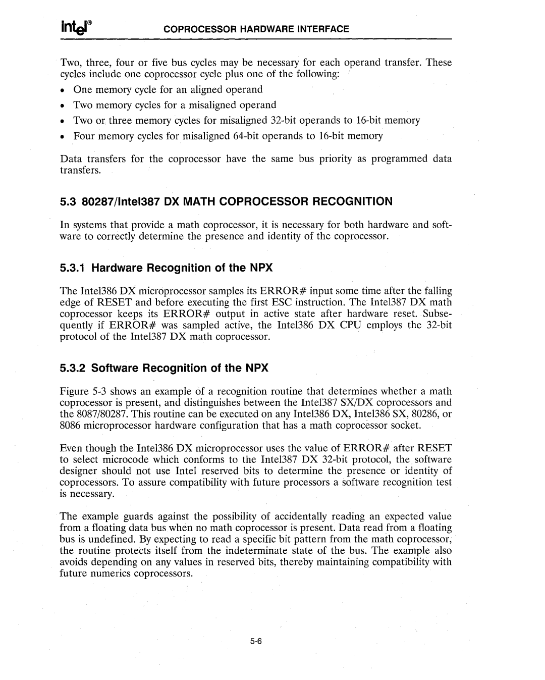 Intel 386 80287/lnte1387 OX Math Coprocessor Recognition, Hardware Recognition of the NPX, Software Recognition of the NPX 