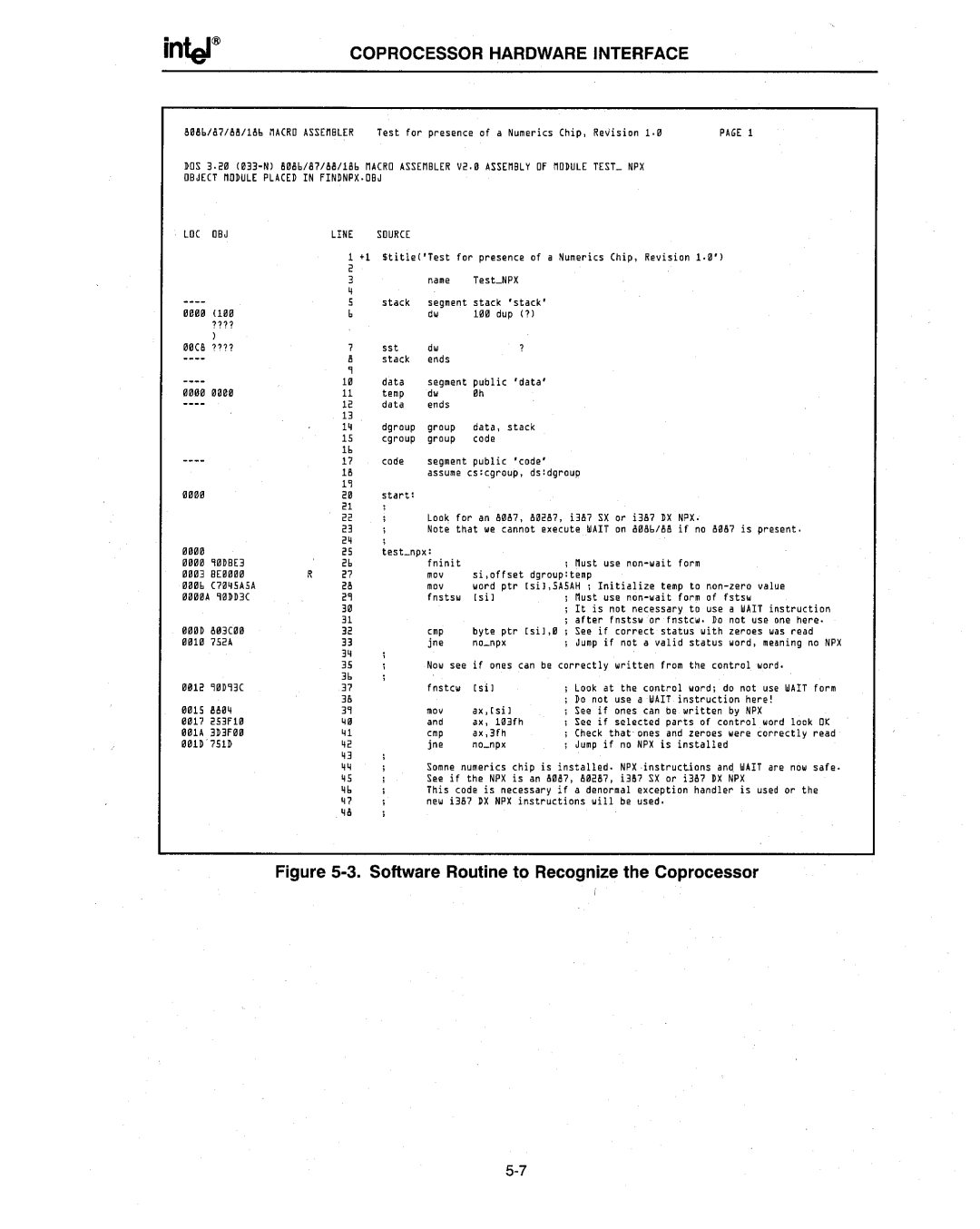 Intel 386 manual Software Routine to Reco.gnize the Coprocessor 