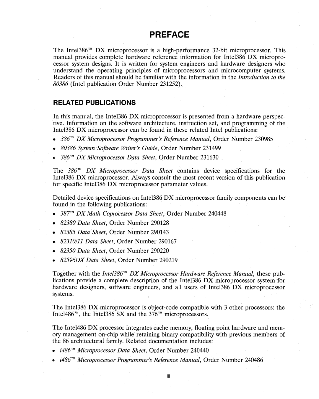 Intel 386 manual Preface, Related Publications 