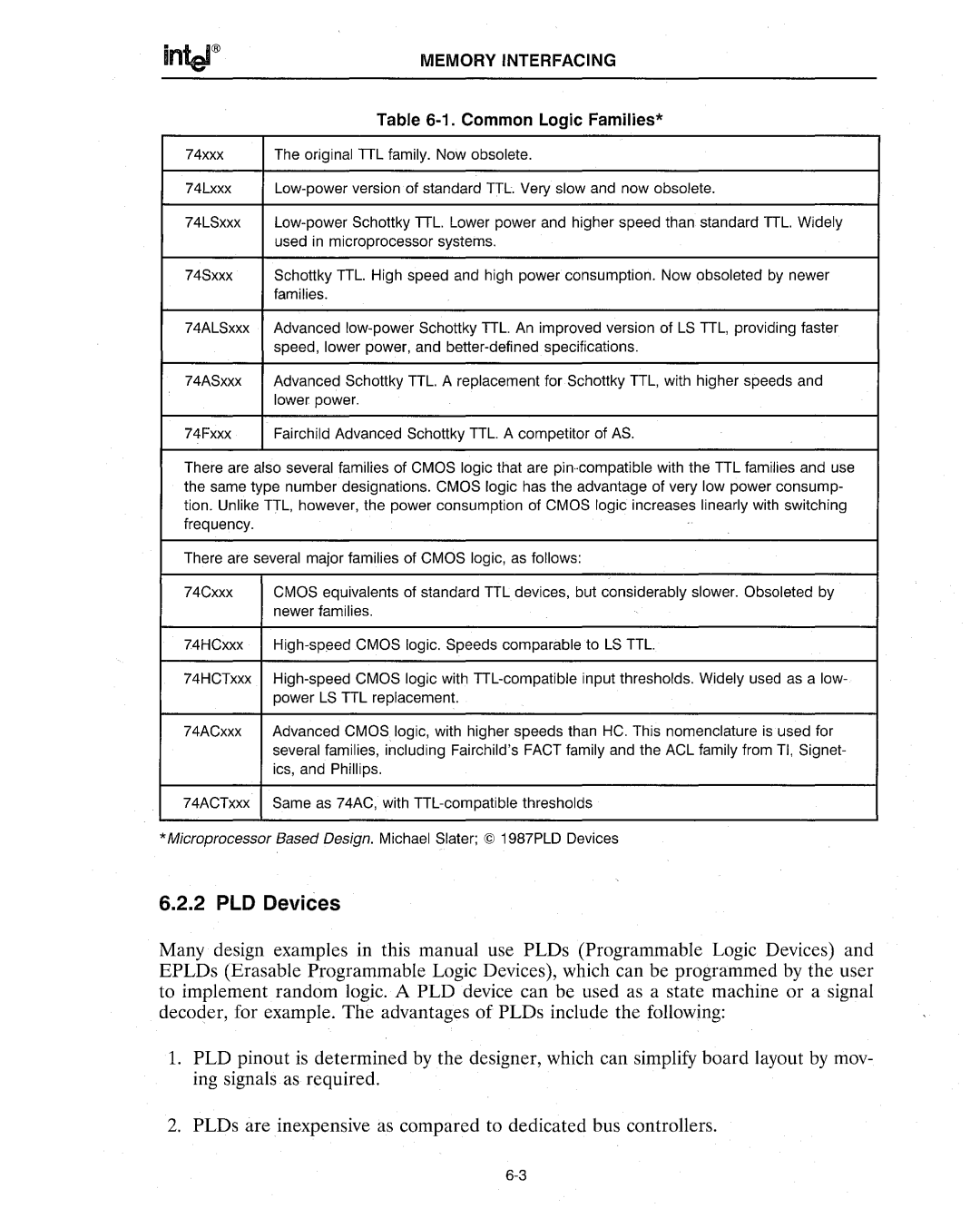 Intel 386 manual PLD Devices, Common Logic Families 