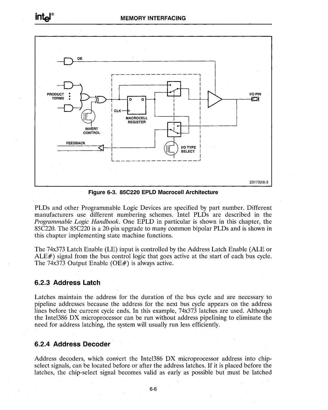 Intel 386 manual Address Latch, Address Decoder 