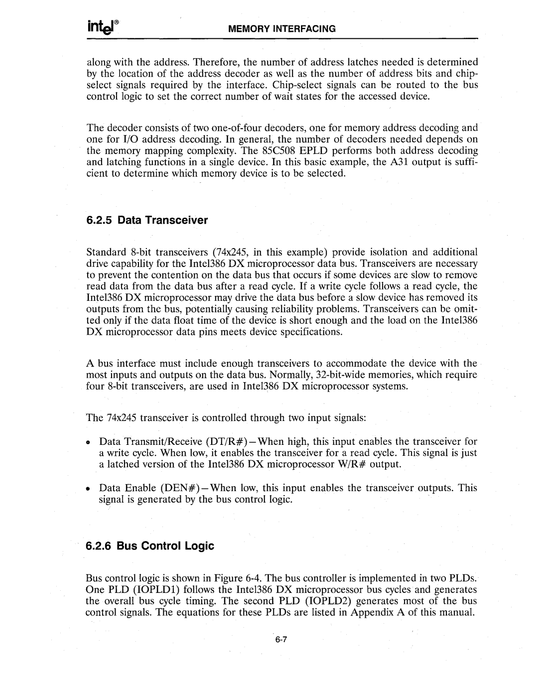 Intel 386 manual Data Transceiver, Bus Control Logic 