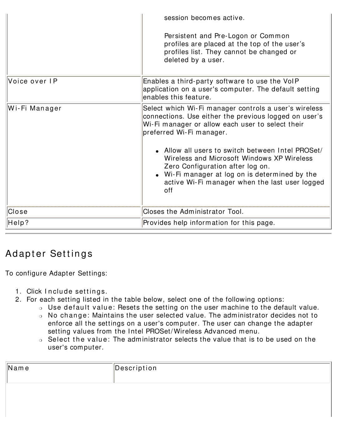 Intel 3945ABG specifications Adapter Settings 