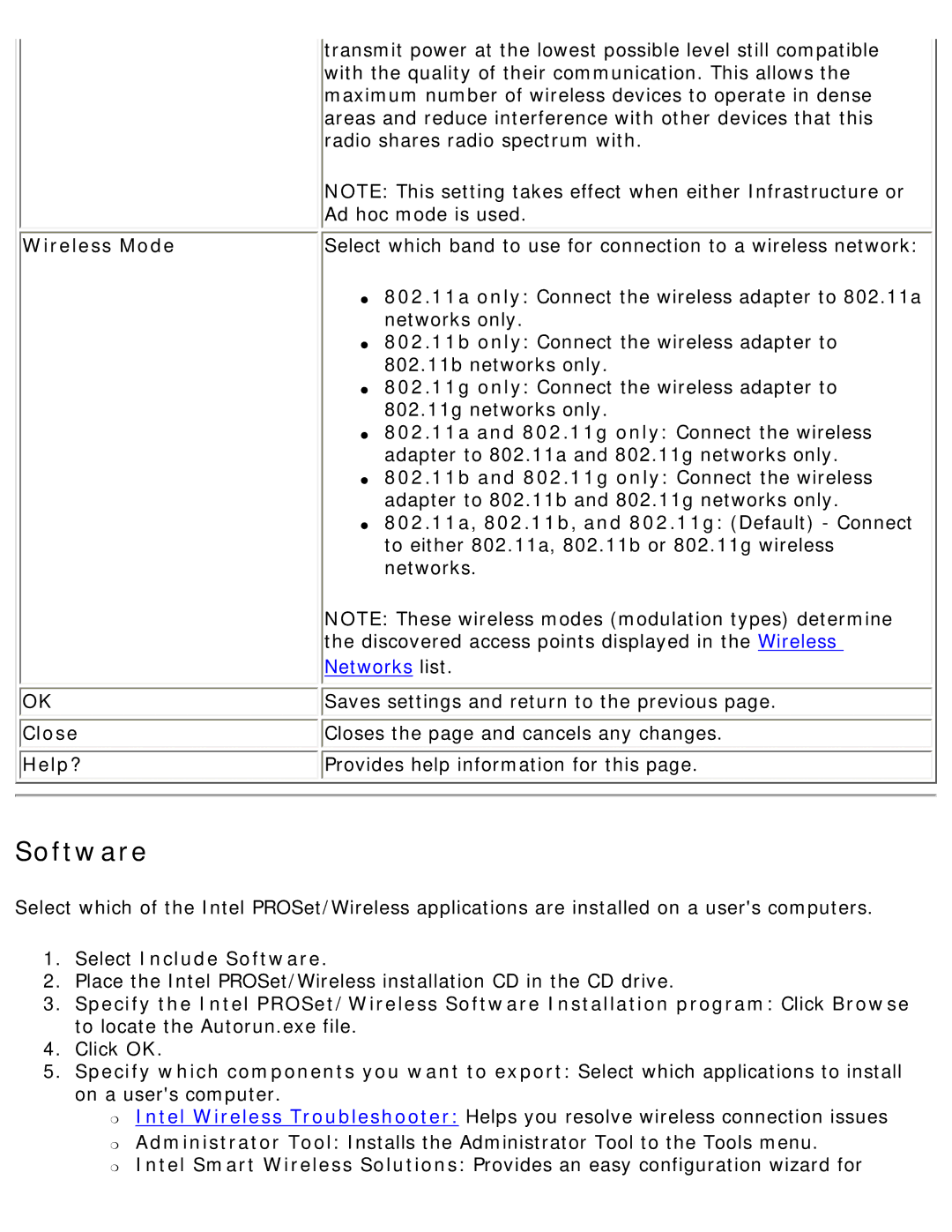 Intel 3945ABG specifications Software 