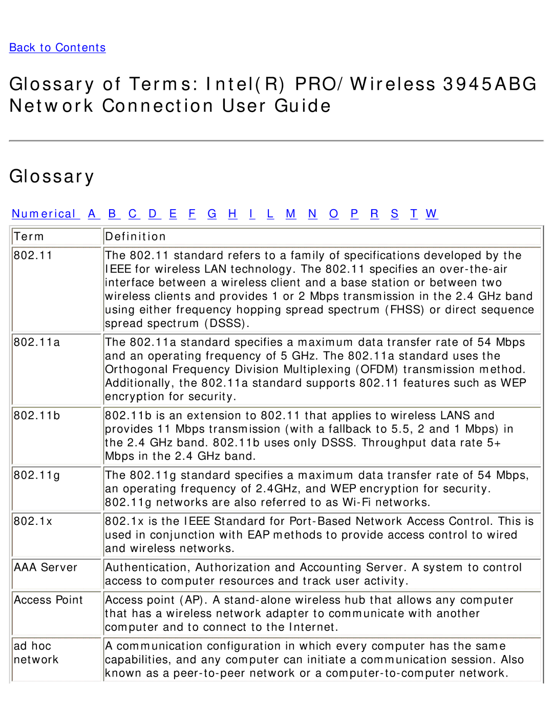 Intel 3945ABG specifications Encryption for security 