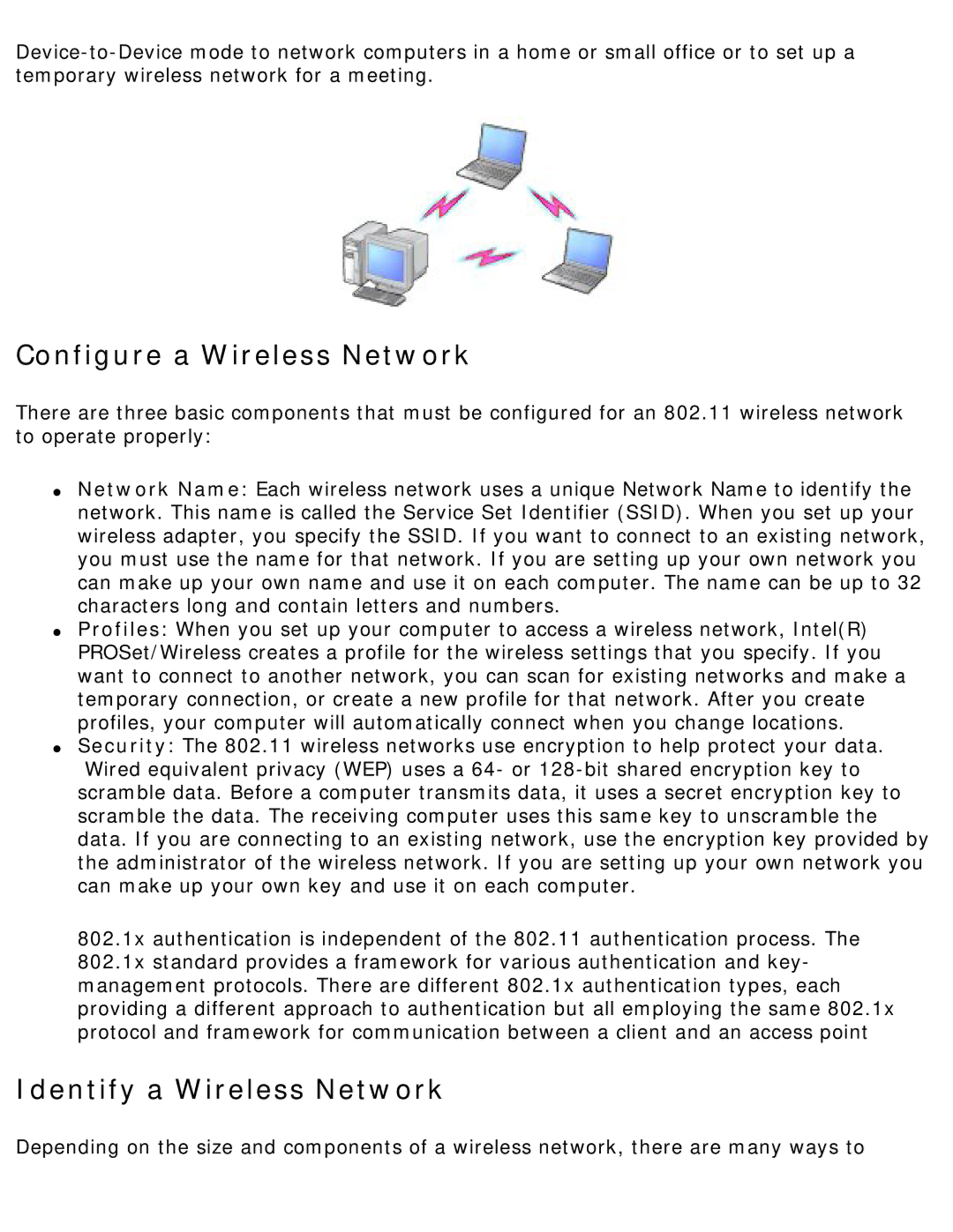 Intel 3945ABG specifications Configure a Wireless Network, Identify a Wireless Network 