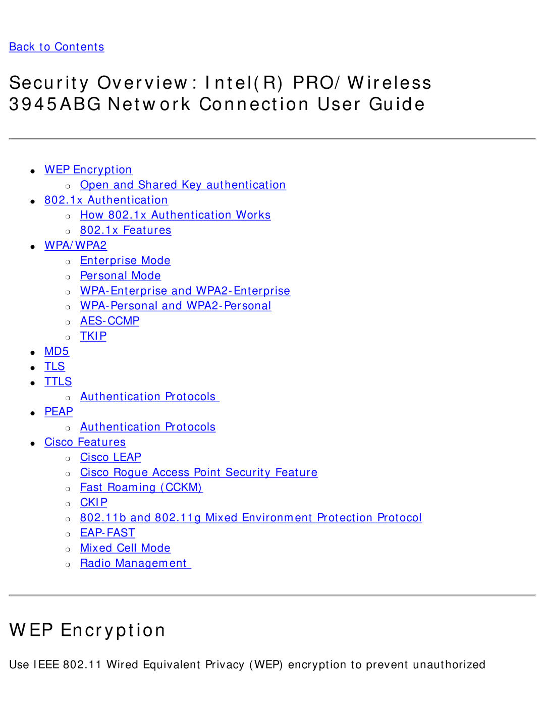 Intel 3945ABG specifications WEP Encryption 