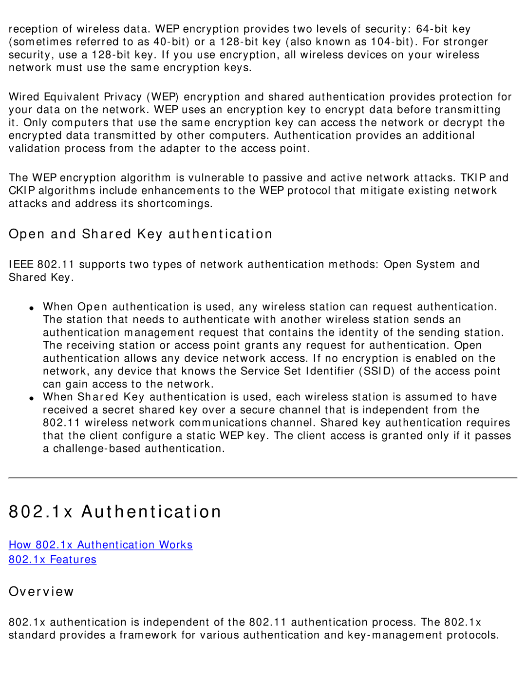 Intel 3945ABG specifications 802.1x Authentication 