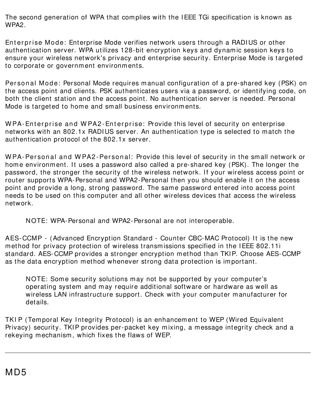 Intel 3945ABG specifications MD5 