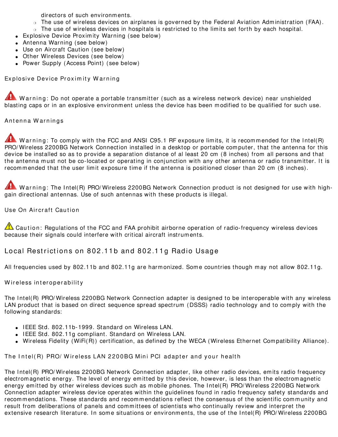 Intel 3945ABG specifications Local Restrictions on 802.11b and 802.11g Radio Usage 